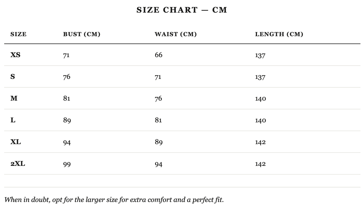 Size guide in cm