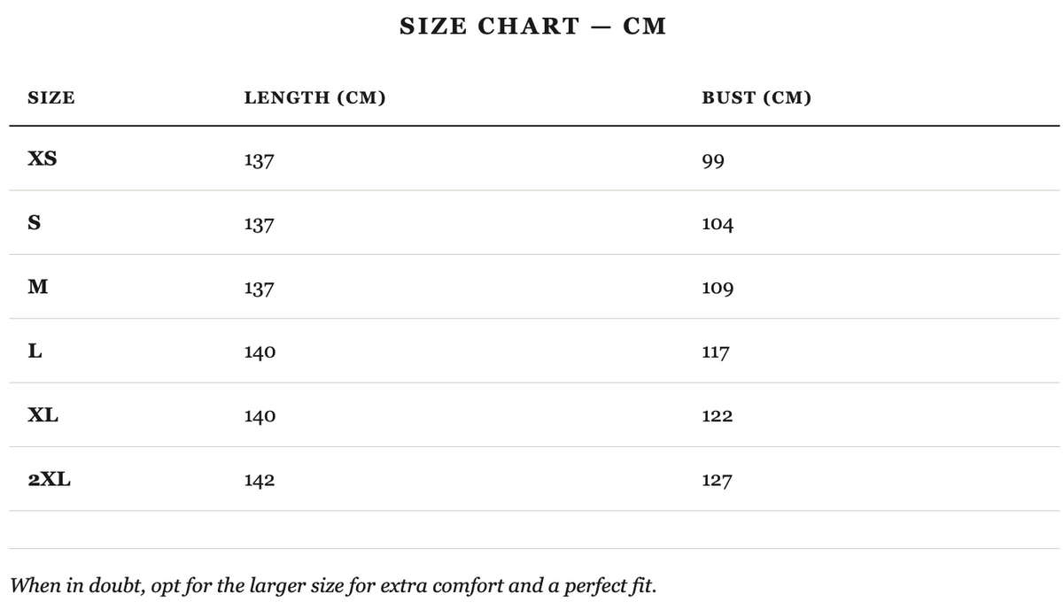 Size guide in cm