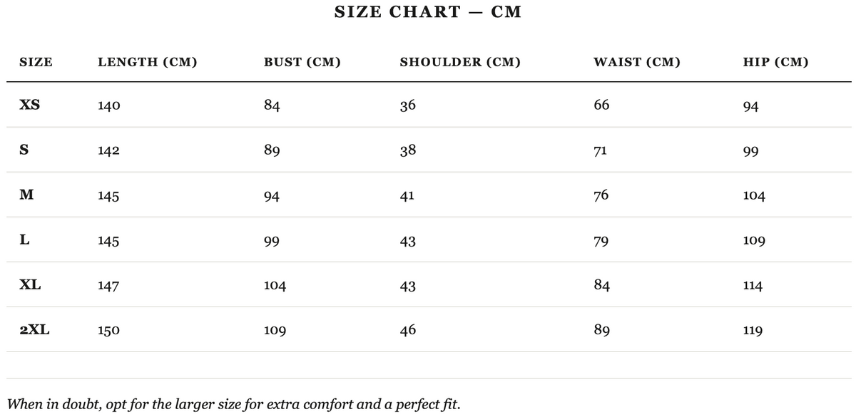 Size guide in cm