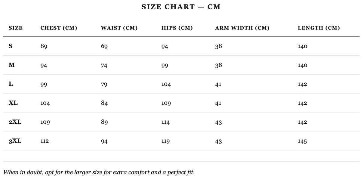 Size guide in cm