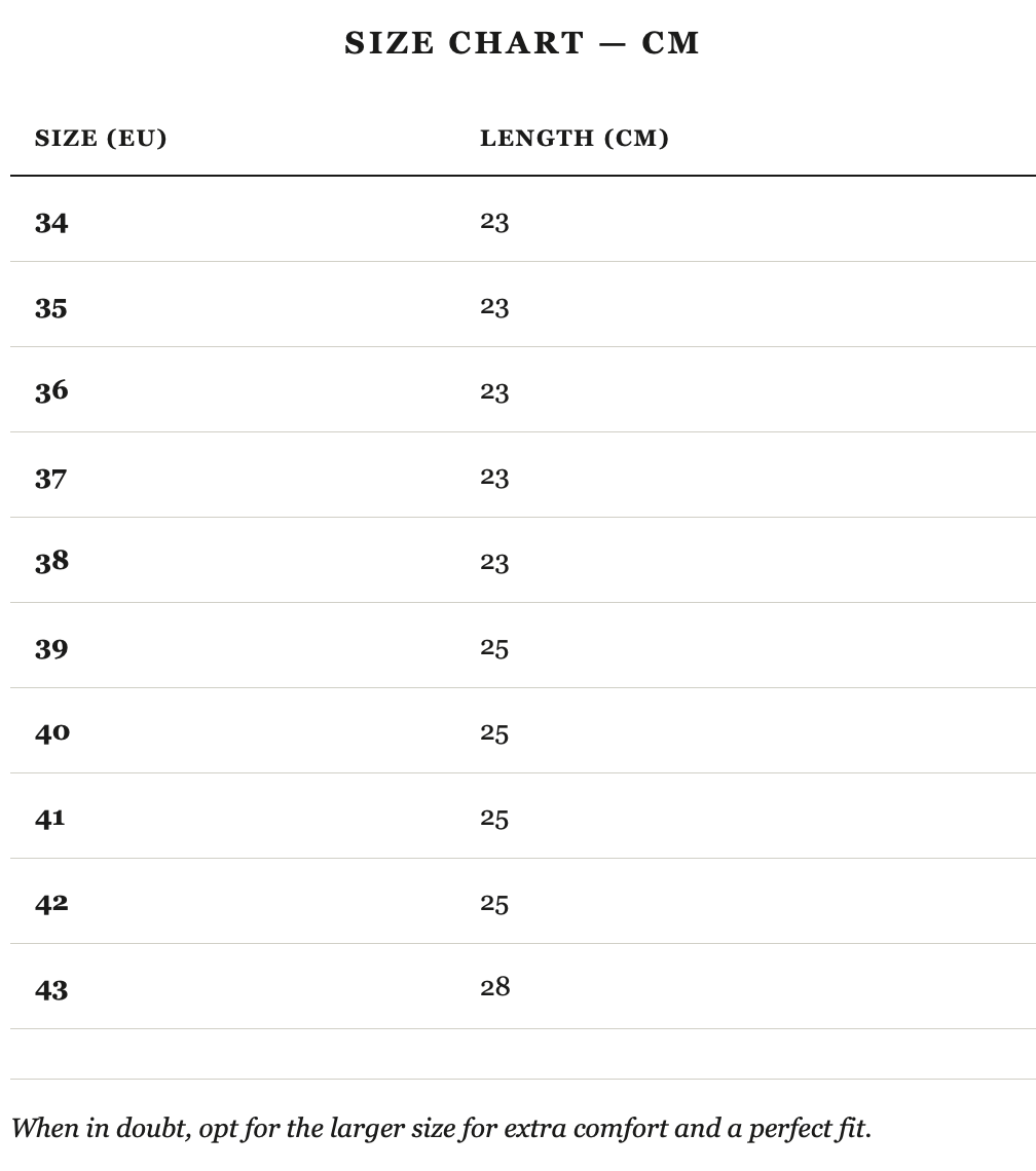 Size guide in cm