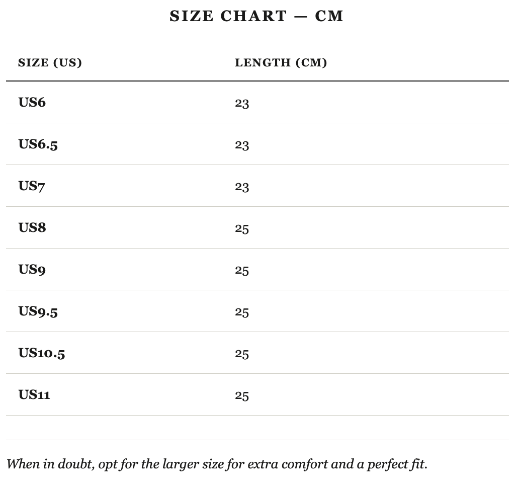 Size guide in cm