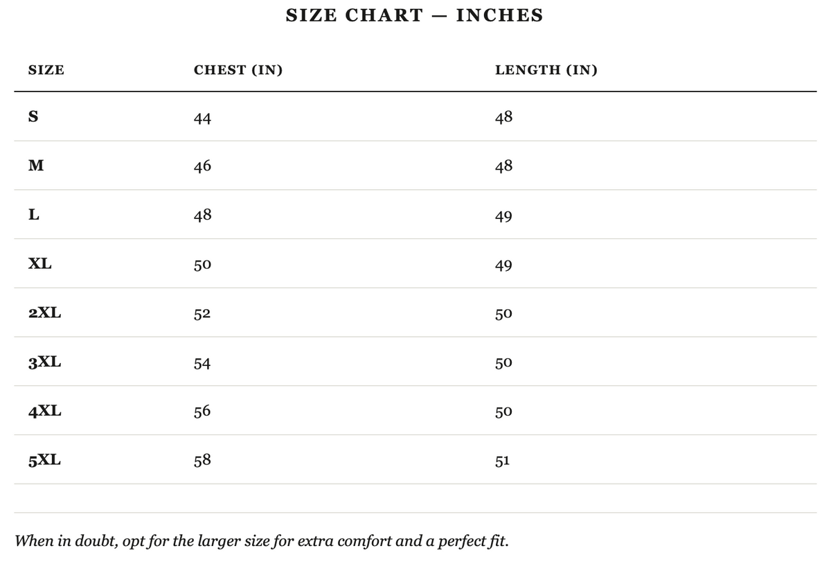 Size guide in inches