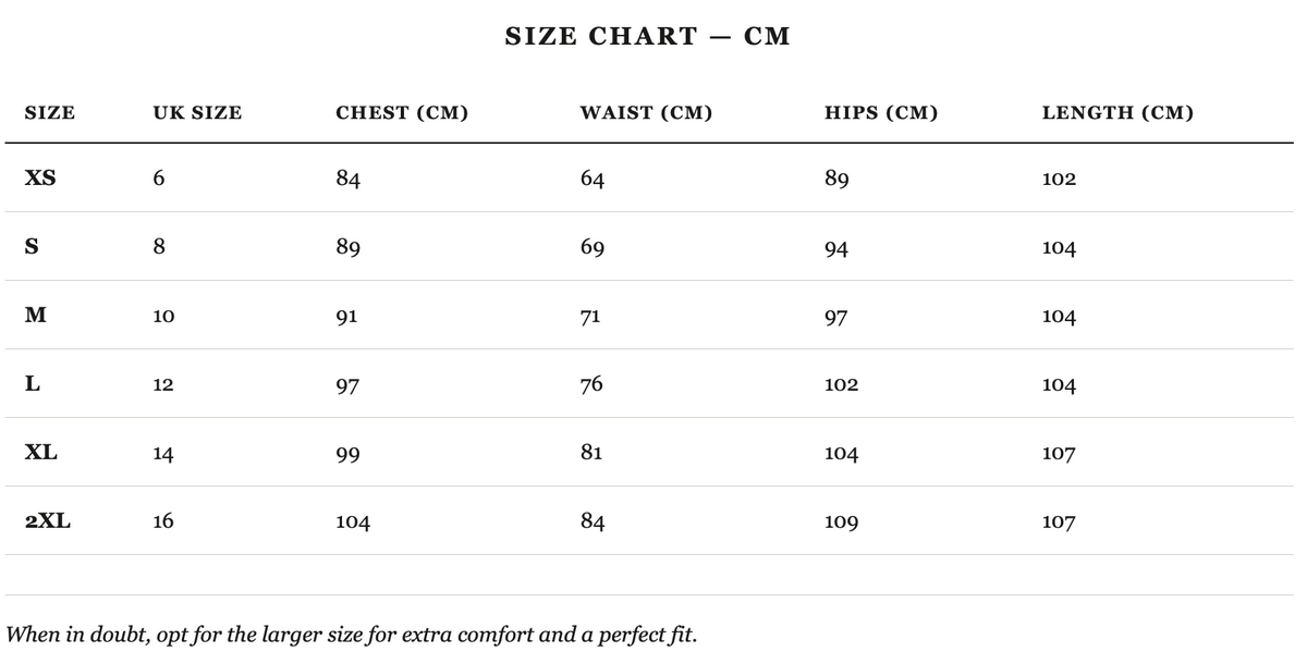 Size guide in cm
