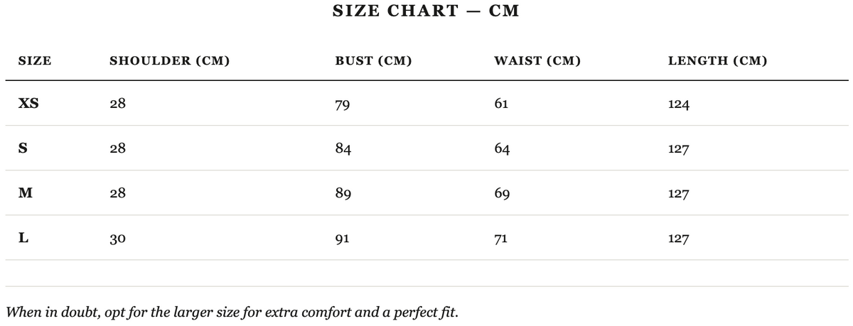Size guide in cm