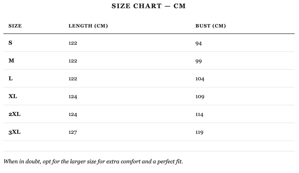 Size guide in cm