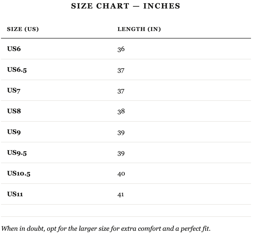 Size guide in inches