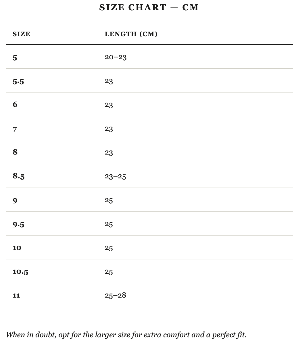 Size guide in cm