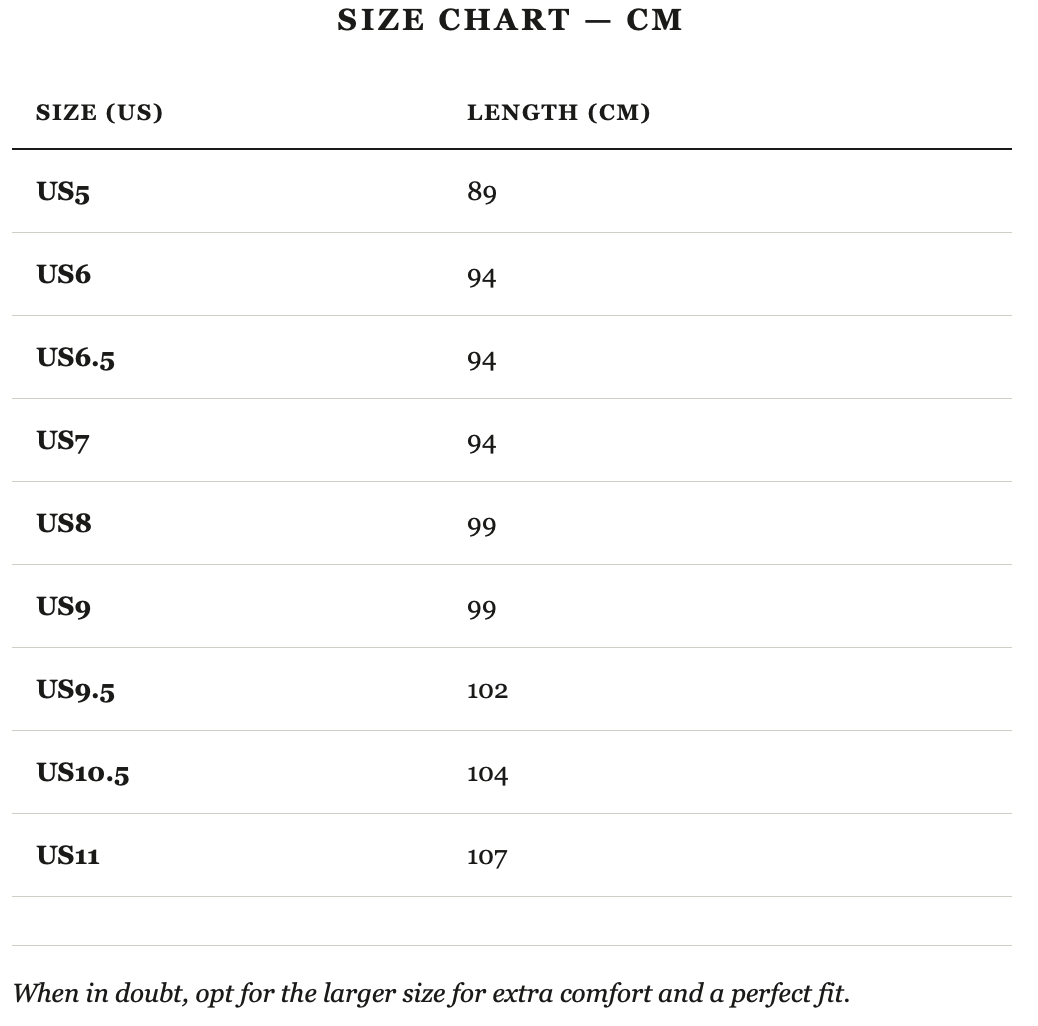 Size guide in cm