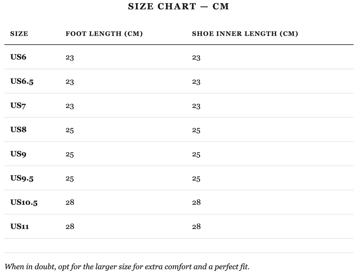 Size guide in cm