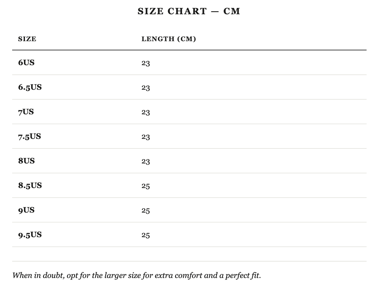 Size guide in cm