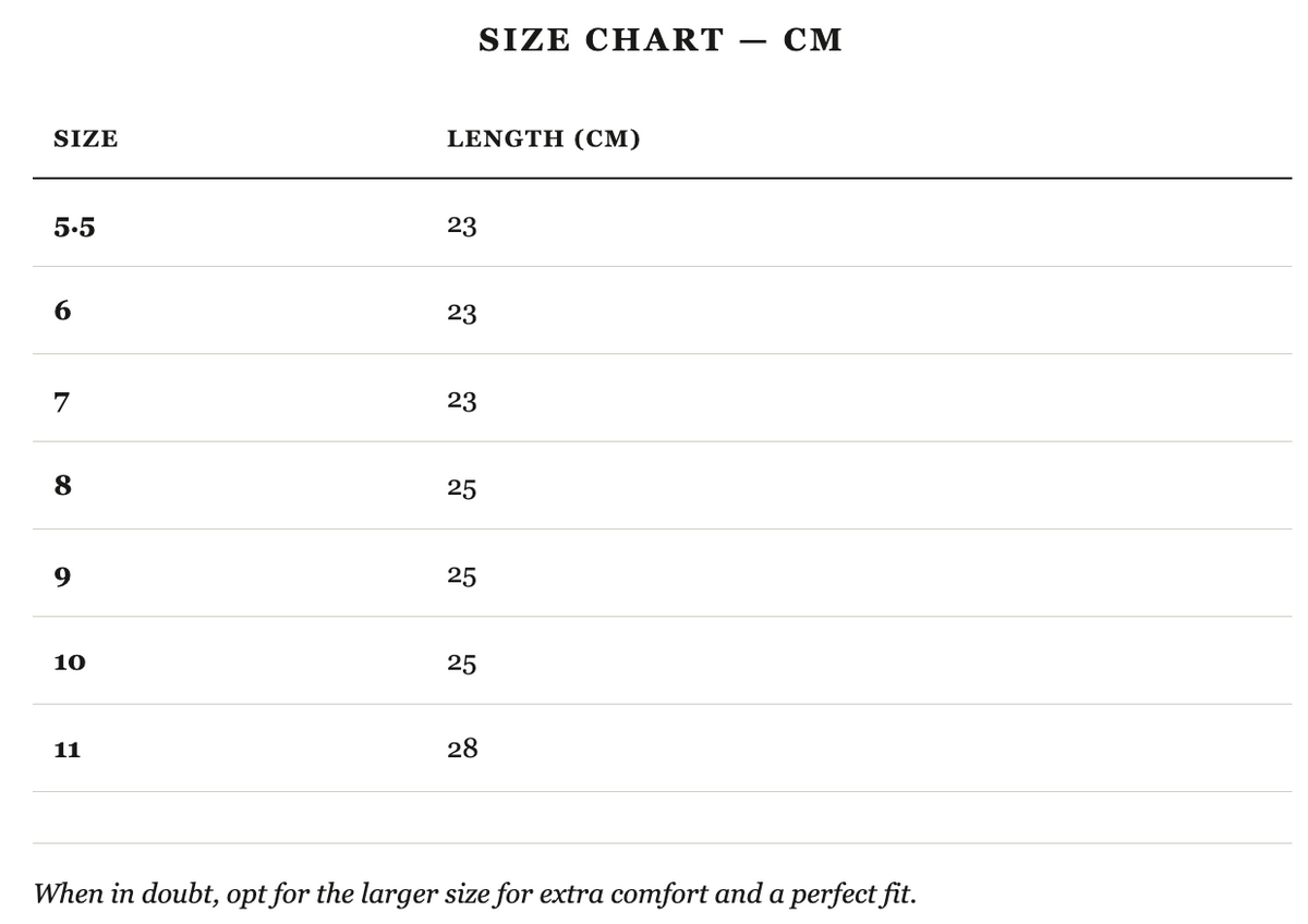 Size guide in cm