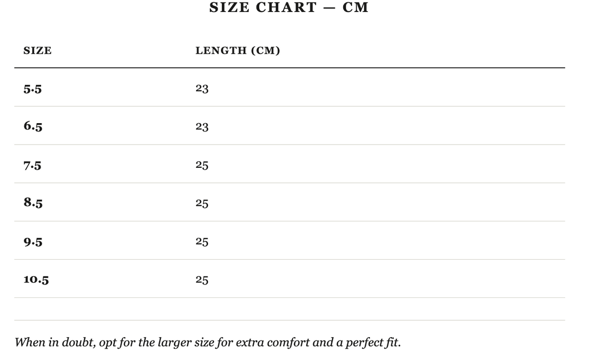 Size guide in cm