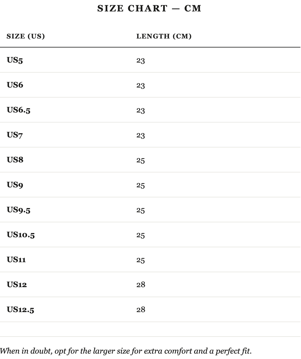 Size guide in cm