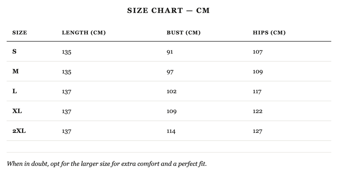 Size guide in cm