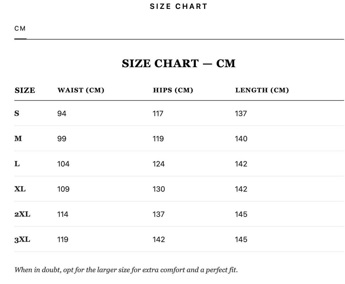 Size guide in cm
