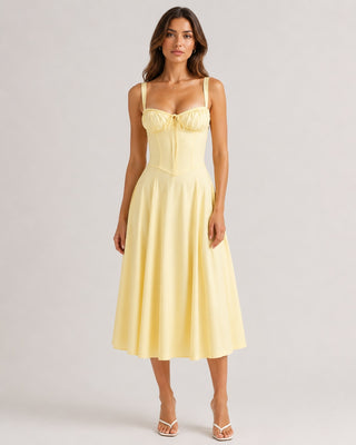 Floral Summer Dress Midi Length Fitted Bodice Sweetheart Neckline with Side Slit for Wedding Guests