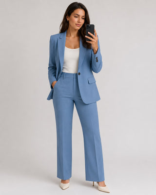 Women's Suit Set Contemporary Wide Leg Blazer with Single-Breasted Jacket and Relaxed Trousers