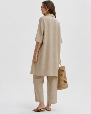 Modern Casual Three-Piece Set for Women Including Cardigan Tank Top and Relaxed Pants in Linen-Cotton Blend
