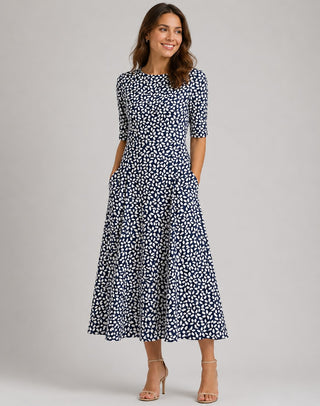 Floral A-Line Women's Dress with Pockets Lightweight Fabric Summer Casual Midi Style