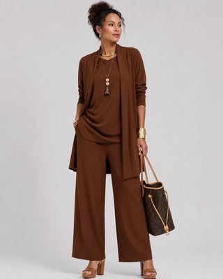 Women's Loungewear Set Modern Wide Leg Three-Piece Cardigan Top and Pants Soft Fabric Relaxed Fit