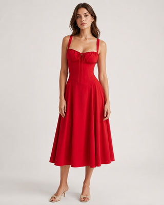 Floral Summer Dress Midi Length Fitted Bodice Sweetheart Neckline with Side Slit for Wedding Guests