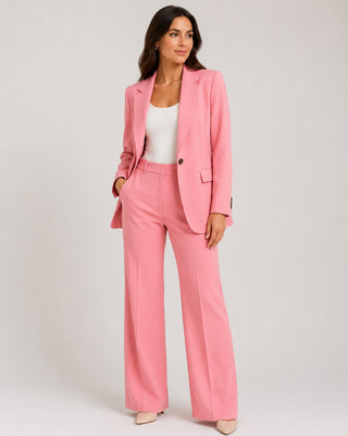 Women's Suit Set Contemporary Wide Leg Blazer with Single-Breasted Jacket and Relaxed Trousers