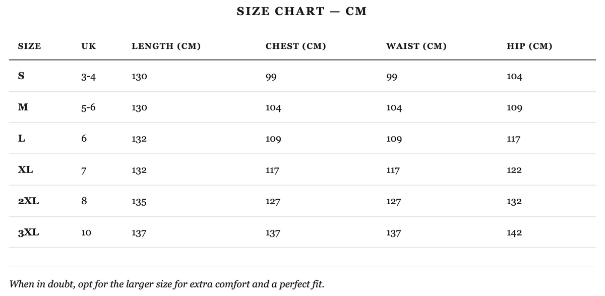 Size guide in cm