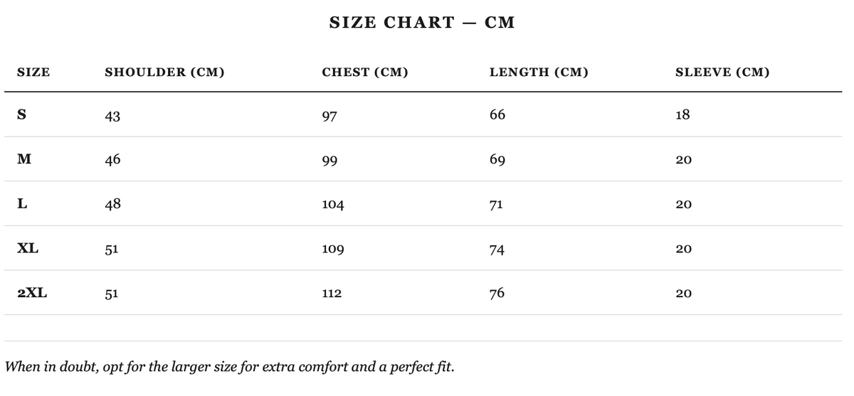 Size guide in cm