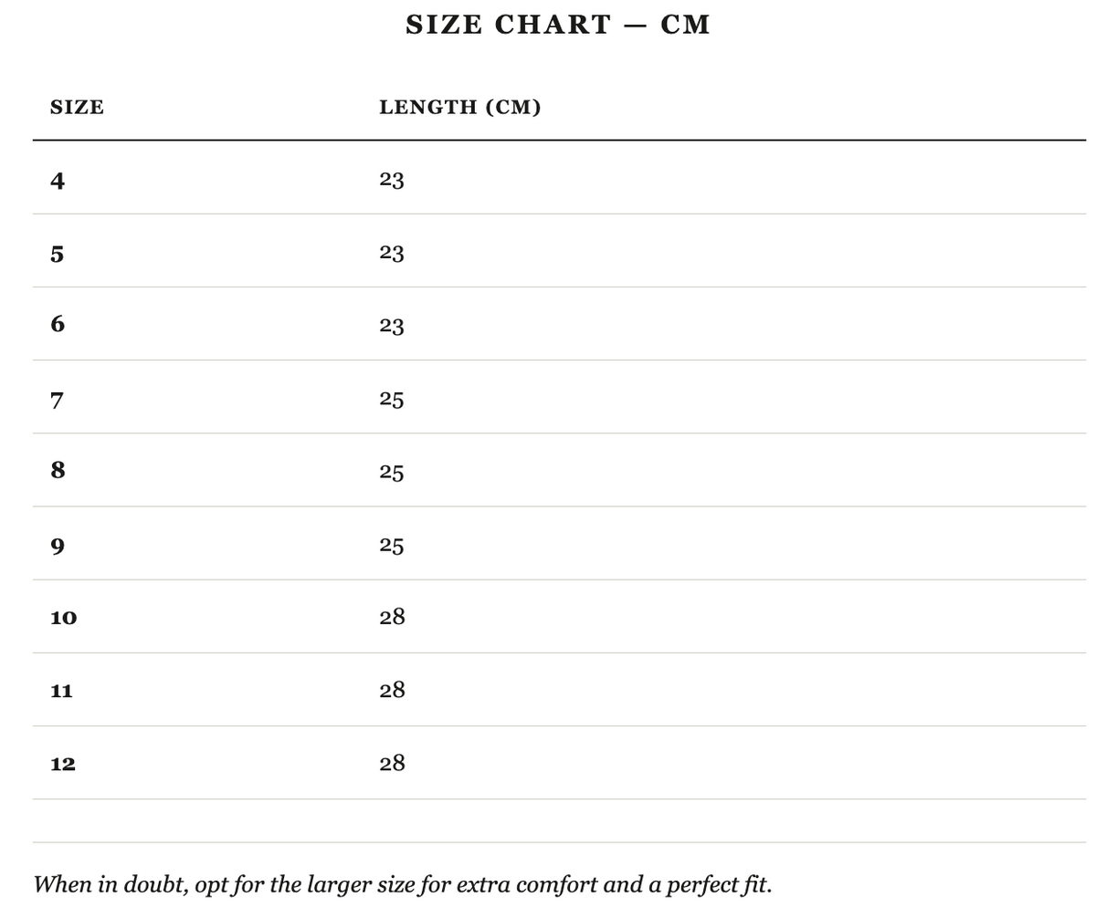 Size guide in cm