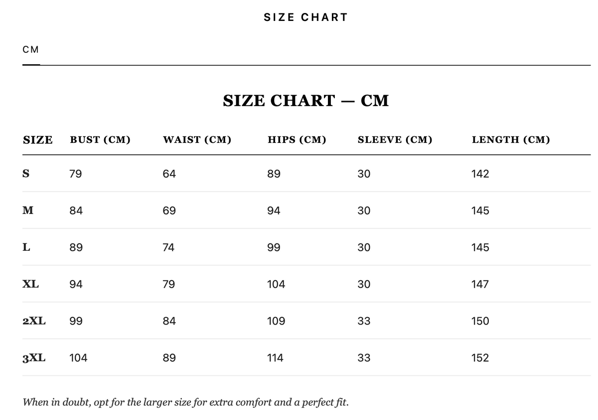 Size guide in cm