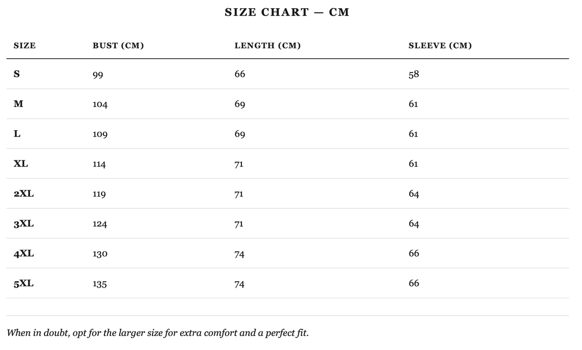 Size guide in cm
