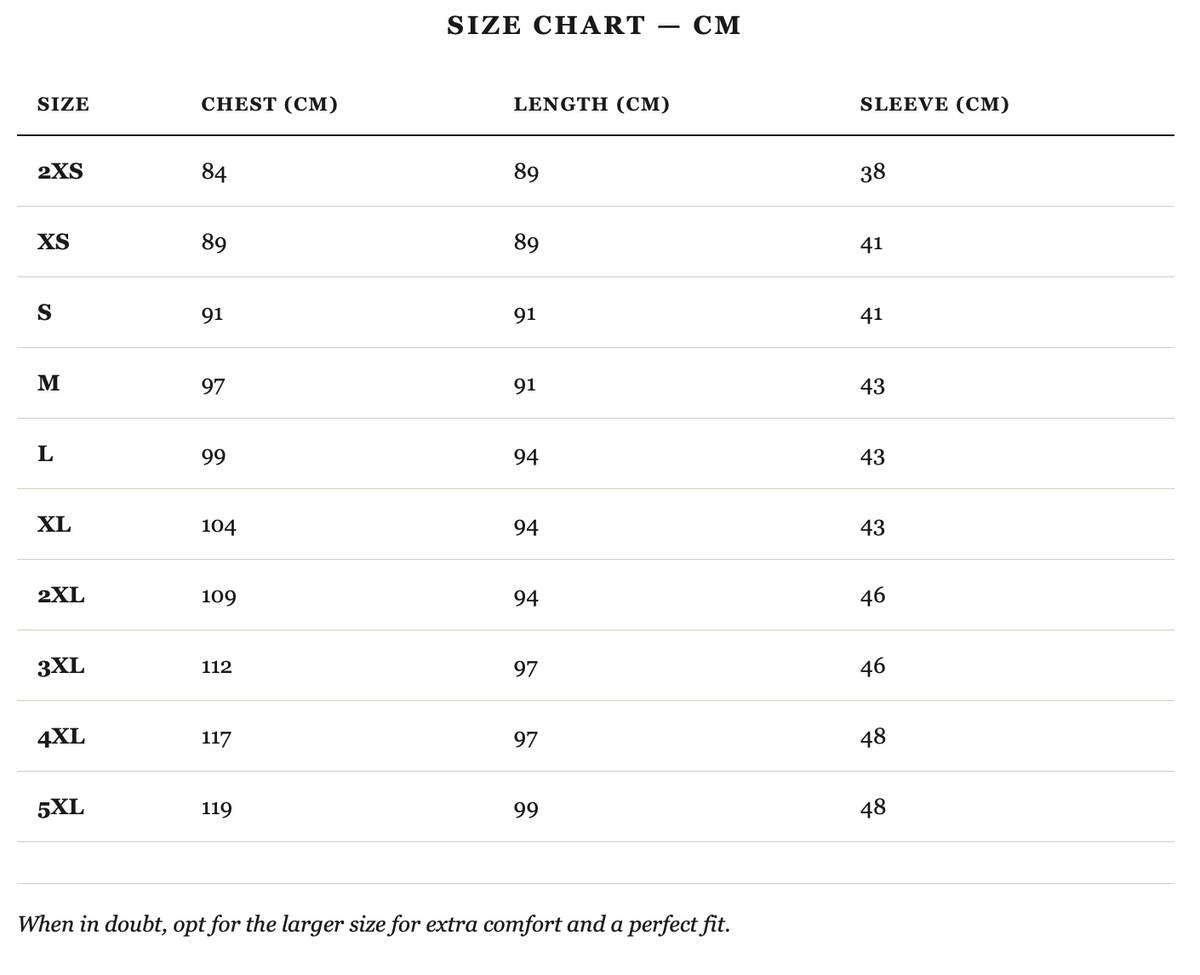 Size guide in cm