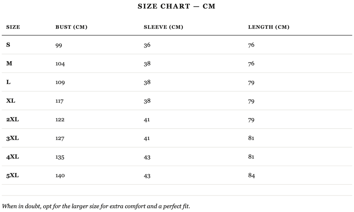 Size guide in cm