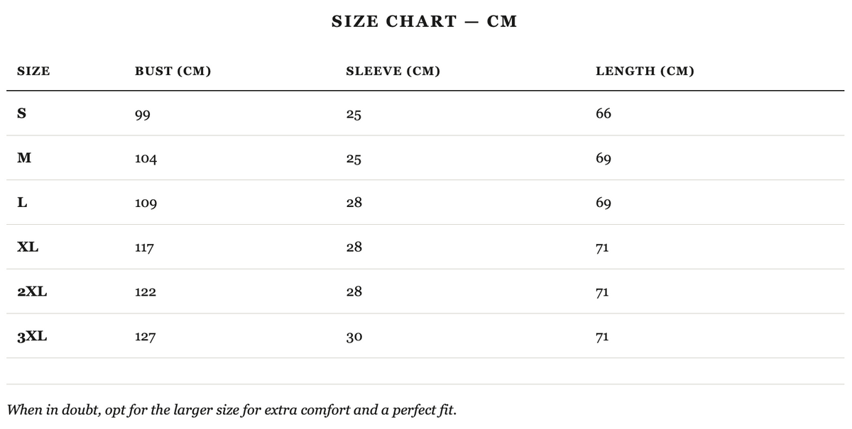 Size guide in cm