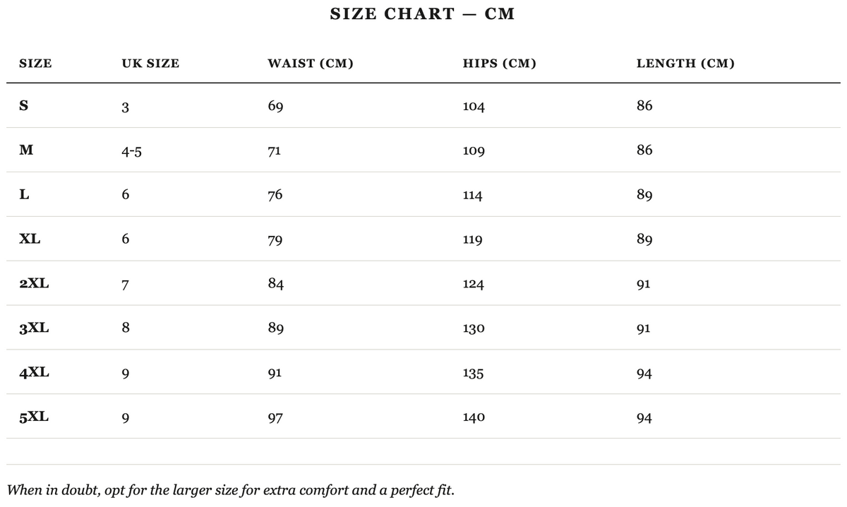Size guide in cm