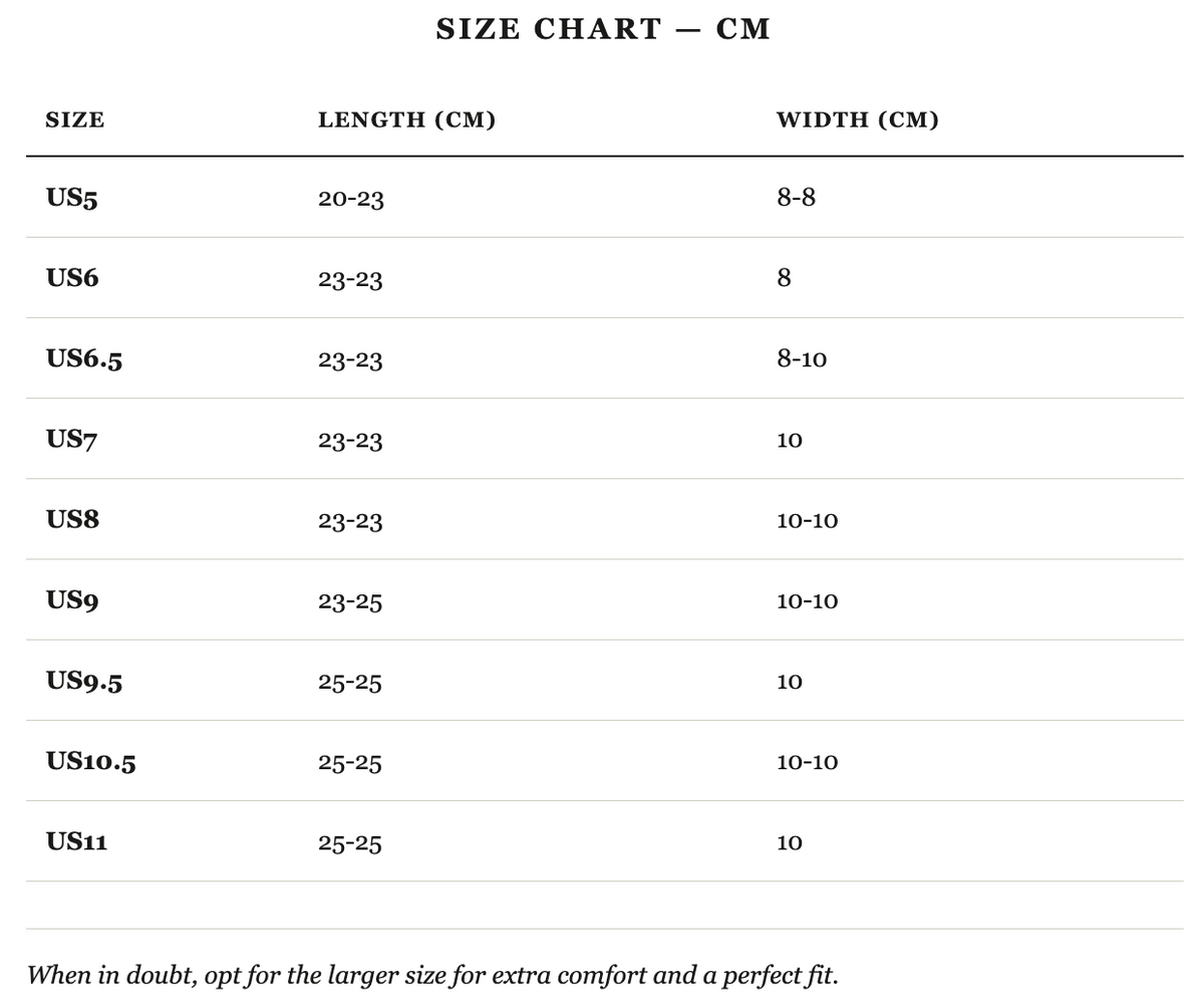 Size guide in cm