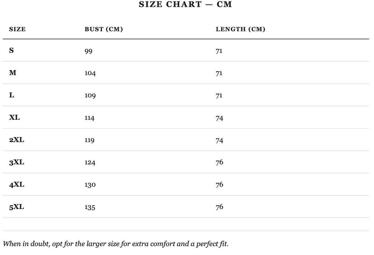 Size guide in cm