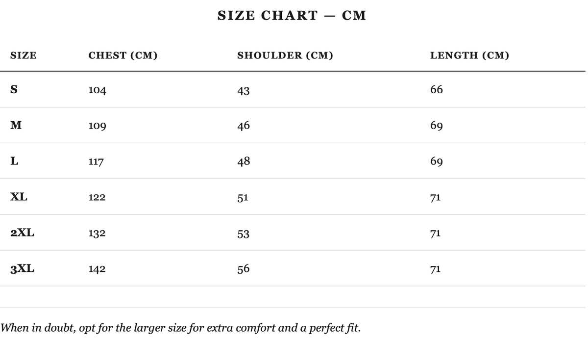 Size guide in cm