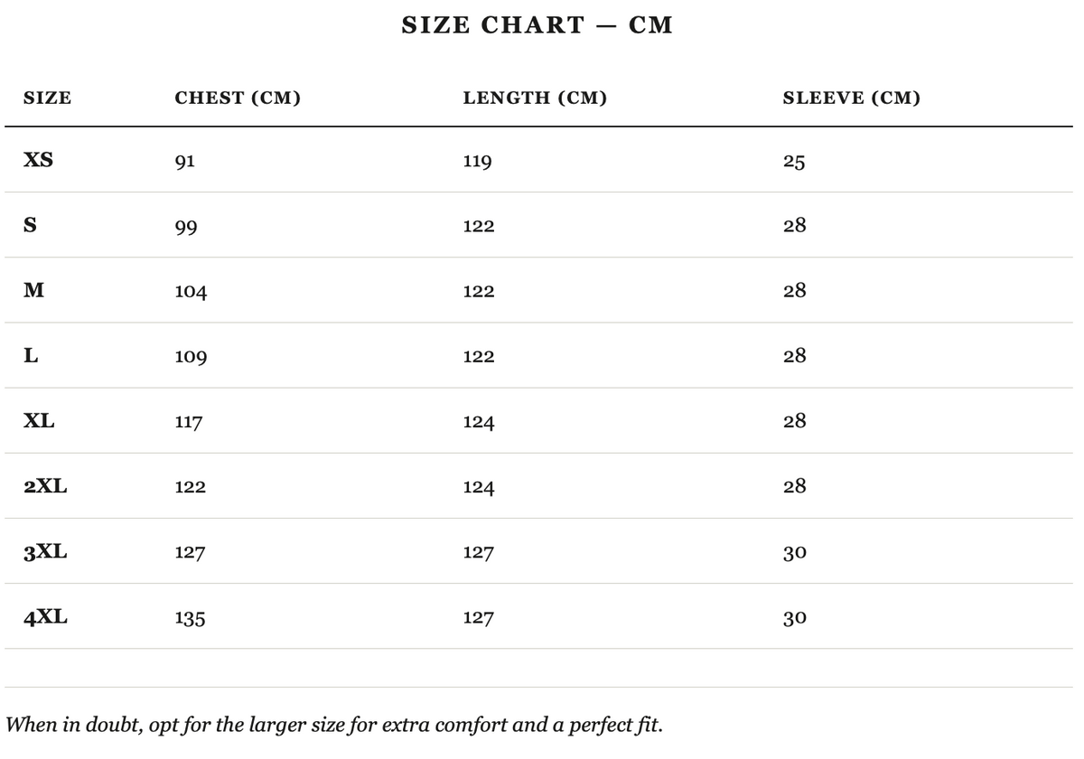 Size guide in cm