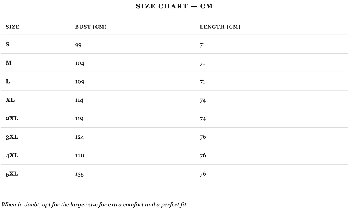 Size guide in cm