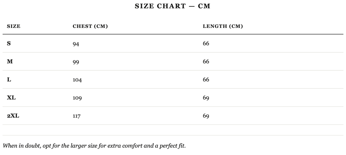 Size guide in cm