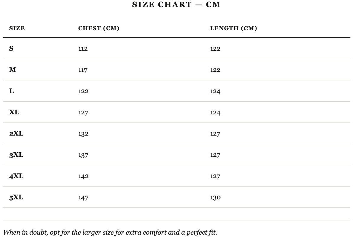 Size guide in cm