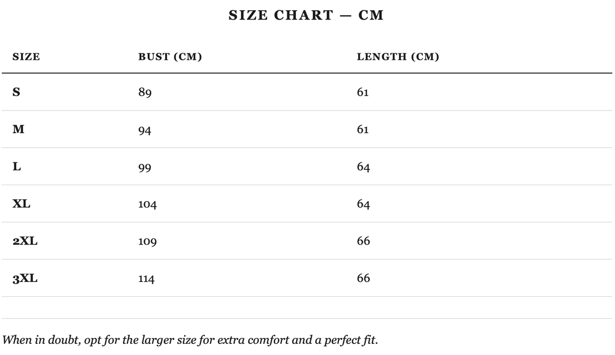 Size guide in cm