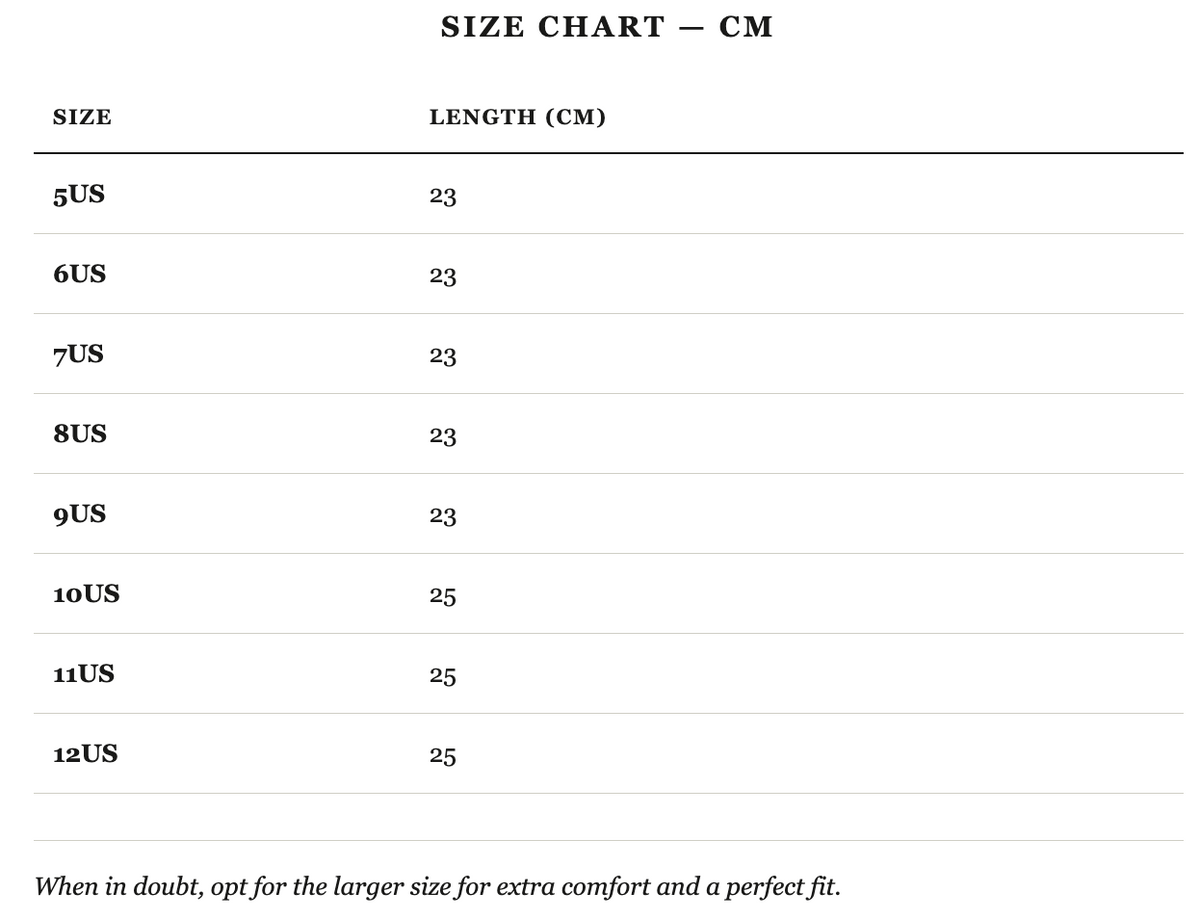 Size guide in cm