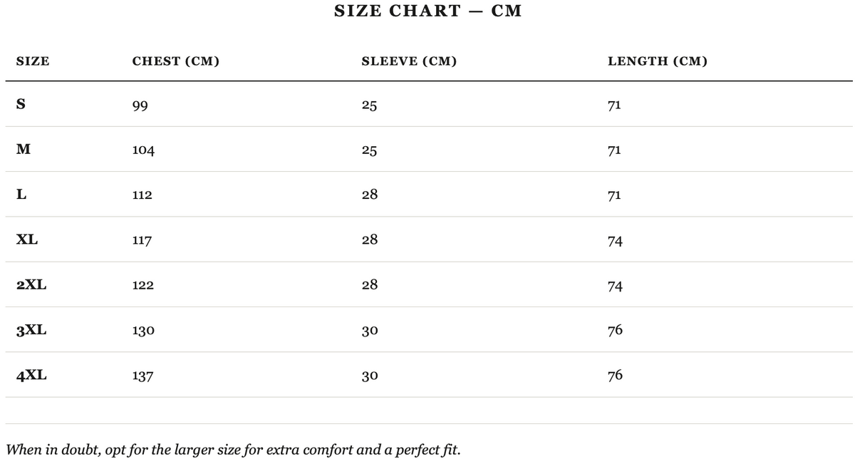 Size guide in cm