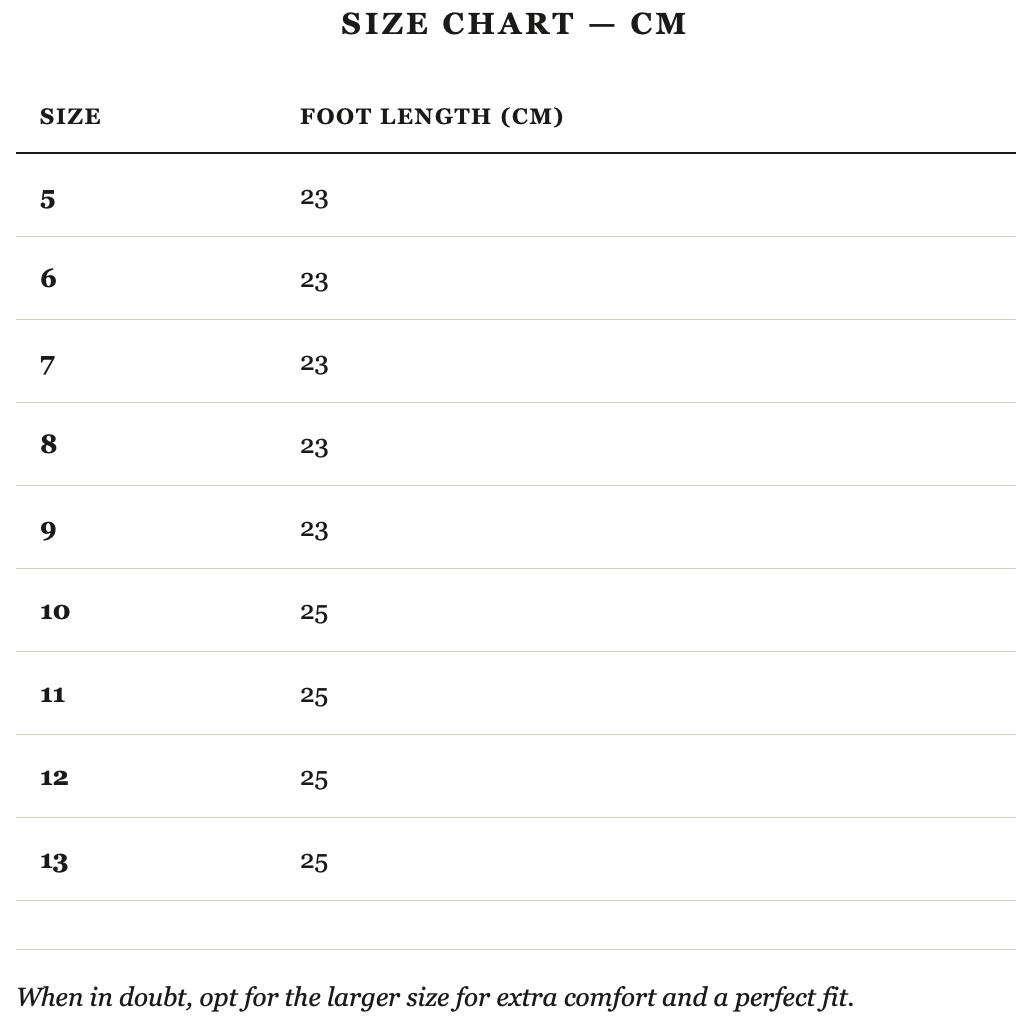 Size guide in cm