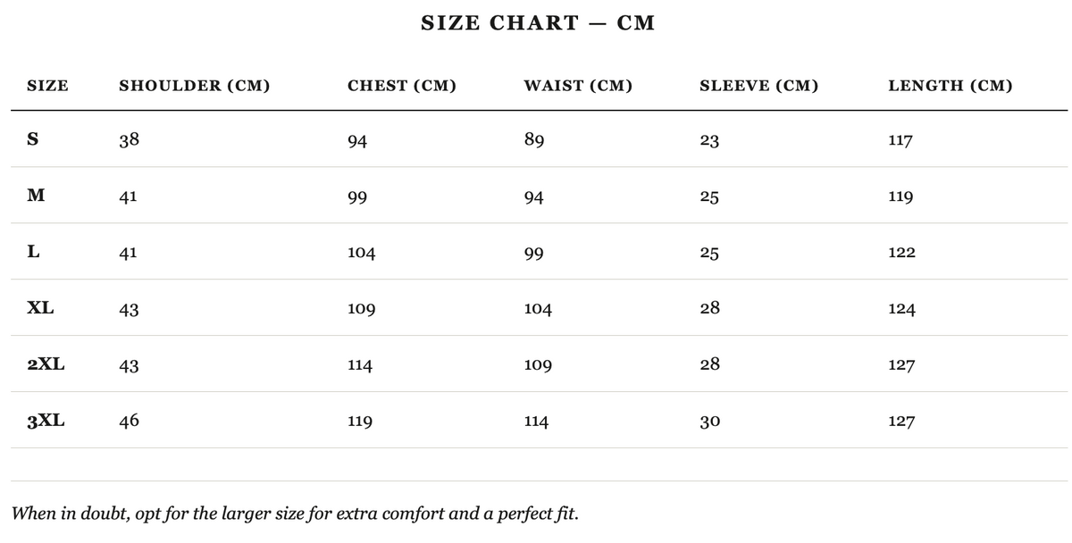 Size guide in cm