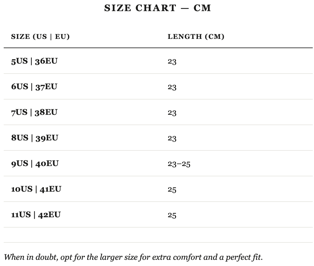 Size guide in cm