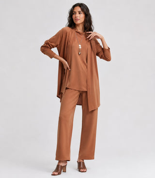 Women's Loungewear Set Modern Wide Leg Three-Piece Cardigan Top and Pants Soft Fabric Relaxed Fit